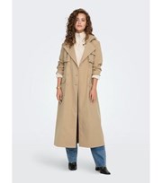 ONLY Camel Zip Pocket Belted Long Trench Coat